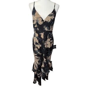 Lulus NWT Darling Daylily Black Floral‎ Print Ruffle High Low Hem Dress Medium